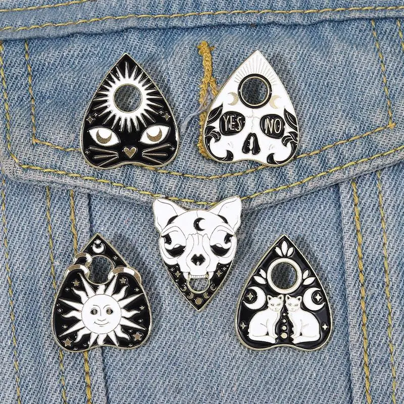 

Witch Ouija Enamel Pins Custom Witchcat Sun Moon Skull Brooches Lapel Badges Black Punk Gothic Jewelry Gift for Kids Friends