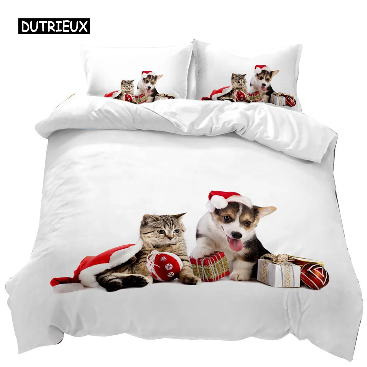 

Комплект постельного белья для детей, комплект с пододеяльником для кошек и собак, постельное белье с рисунком животных на Рождество, для подростков, для двуспальных и больших размеров, из полиэстера