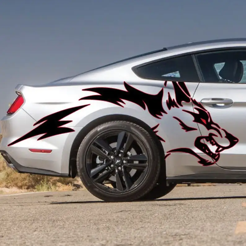 

DS / PS 2-Color Fits Mustang Wolf Coyote Fierce Angry Tattoo Tribal Door Bed Side Pickup Vehicle Truck Car Vinyl Graphic Decal U