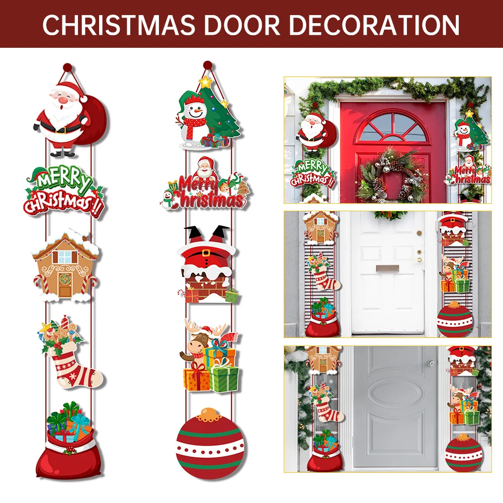 

Merry Christmas Door Frame Ornament Hanging Banner Santa Claus Snowman Couplet Christmas Party Home Decoration Xmas Gifts
