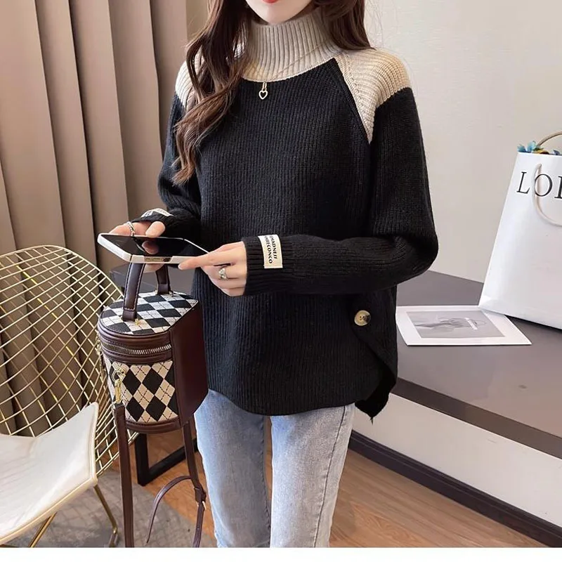 

2023 Autumn and Winter Women's Colored Half High Neck Sweater Loose Fashion Versatile Knitting Shirt Casual Comfort Top