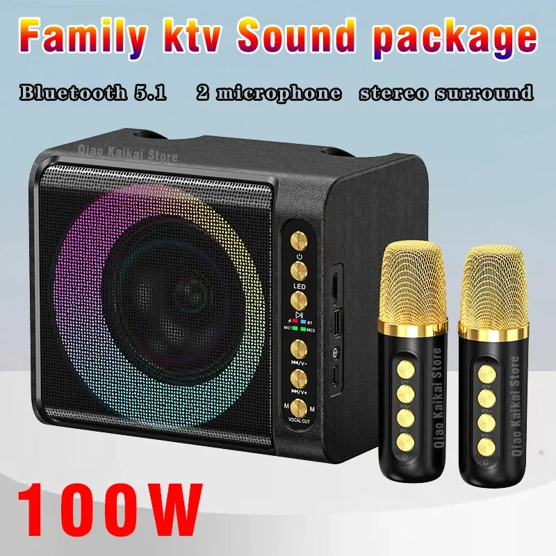 

New 100W Peak High Power Portable Karaoke Bluetooth Speakers Wireless Microphone Suit Intelligent External Singing Equipment