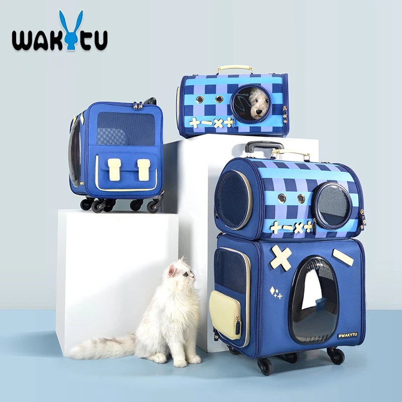 

Wakytu C111 Double Dog Carry Bags Pet Carrier Backpack with Wheels Small Cats and Dogs Rolling Cat Travel Carrier Dog Stroller