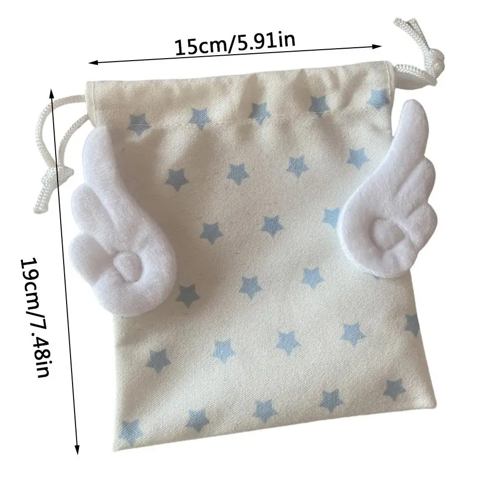 Korean INS Wing Stars Design Drawstring Storage Bag Portable Canvas Bundle Pocket Dustproof Stationery Storage Bag Organizer Bag Korean INS Wing Stars Design Drawstring Storage Bag Portable Canvas Bundle Pocket Dustproof Stationery Storage Bag Organizer Bag