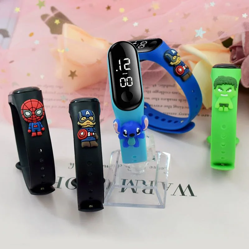 

Disney Kids Digital Watch Anime Stitch Mickey Mouse Spidermans Toys Children's Sport Touch Electronic LED Waterproof Watch Gift