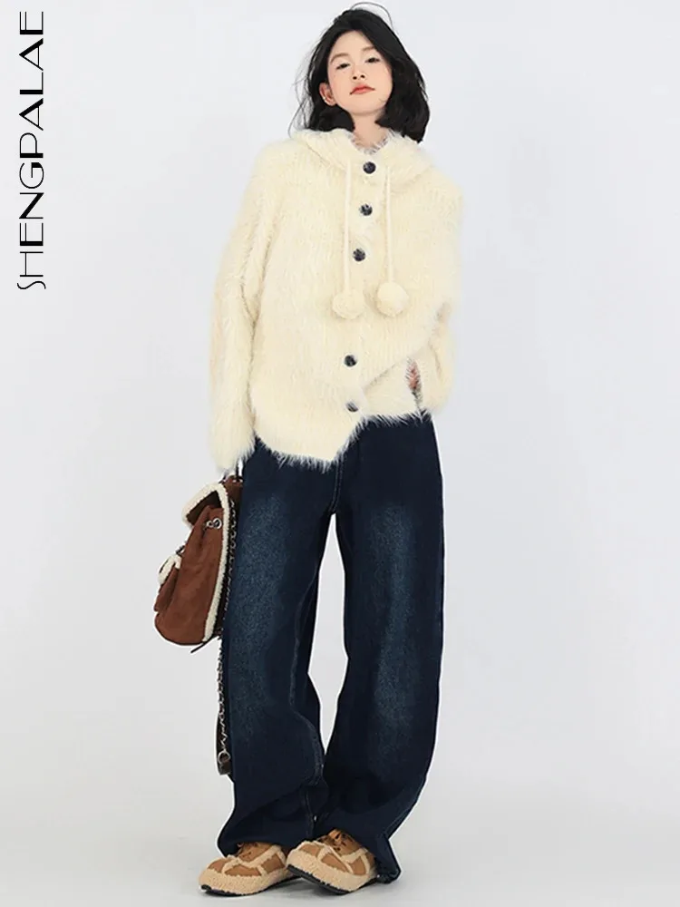 SHENGPALAE Mink Hair Sweater For Women Hooded Single Breasted Solid Color Versatile Knit Cardigan Coat Winter 2023 New 5R8084
SHENGPALAE Mink Hair Sweater For Women Hooded Single Breasted Solid Color Versatile Knit Cardigan Coat Winter 2023 New 5R8084