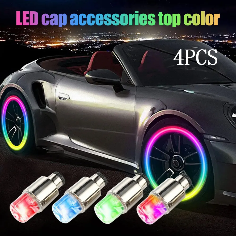 

4pcs Colorful Flashing Light Car Auto Wheel Tire Tyre Air Valve Stem LED Light Cap Cover Accessories Top For Bike, Car, Motorcyc
