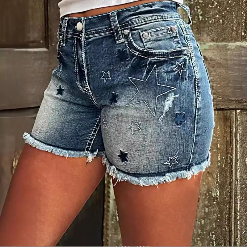 

2024 Summer Denim Short Women Sexy Slim Elastic burr edge Jeans Shorts Femme Casual Shorts w971
