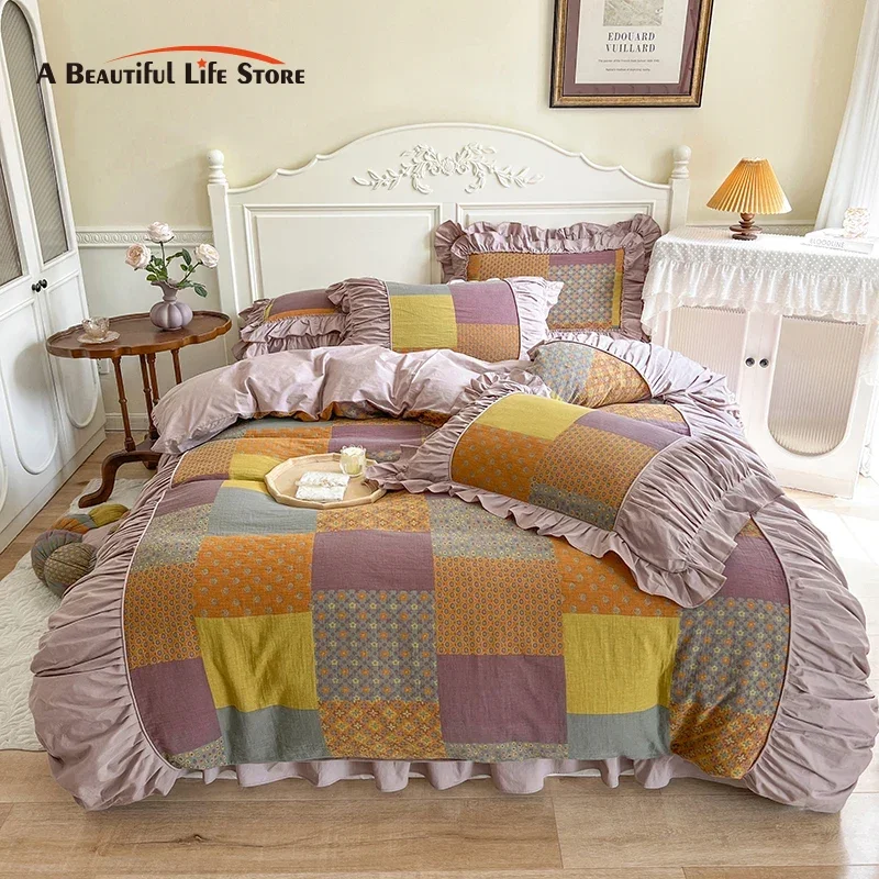 Pastoral Country Vintage Pure Cotton Double Layer Yarn Bedding Set Pleat Ruffles Duvet Cover Bed Skirt Bedspread Pillowcases
Pastoral Country Vintage Pure Cotton Double Layer Yarn Bedding Set Pleat Ruffles Duvet Cover Bed Skirt Bedspread Pillowcases
