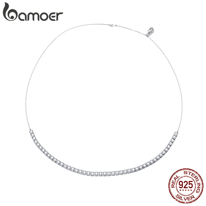BAMOER, серебро 925 пробы, Женская Великолепная круглая цепочка для тенниса с кубическим цирконием, сверкающая цепочка для ключицы, ожерелье
BAMOER, серебро 925 пробы, Женская Великолепная круглая цепочка для тенниса с кубическим цирконием, сверкающая цепочка для ключицы, ожерелье