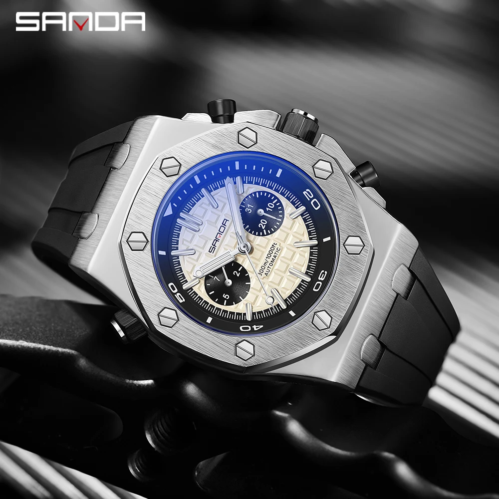 

Sanda New Nightlight Weekly Calendar Mechanical Watch Fashion Trend Three Eyes Six Needle Fully Automatic Men's Watch 7028