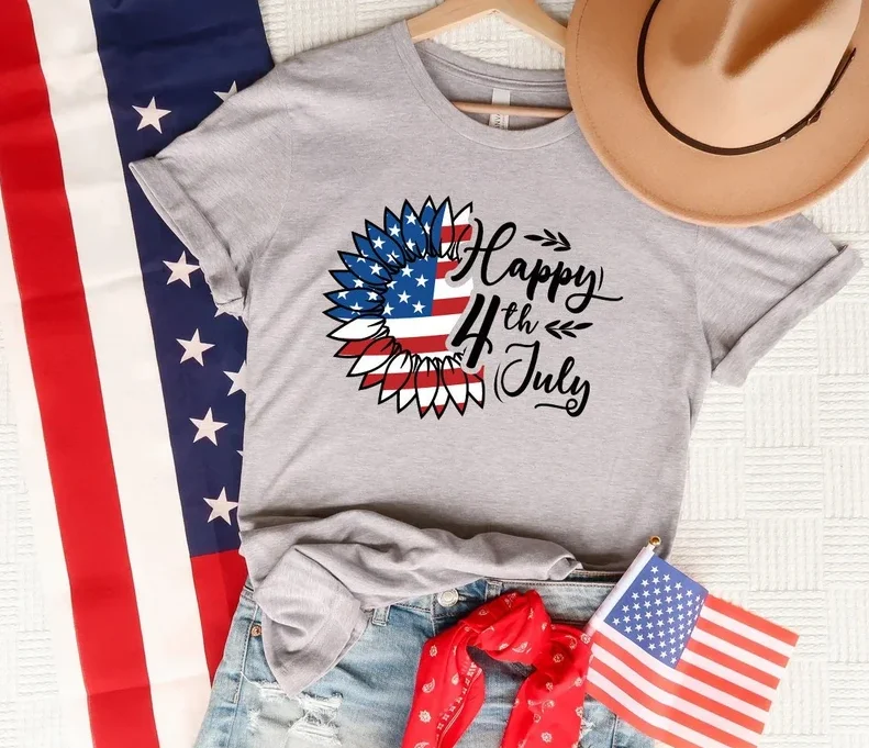 

4th of July Sunflower Shirt, Freedom Fourth Of July Shirt Patriotic Independence Day 100% Cotton Fashion Streetwear Harajuku y2k