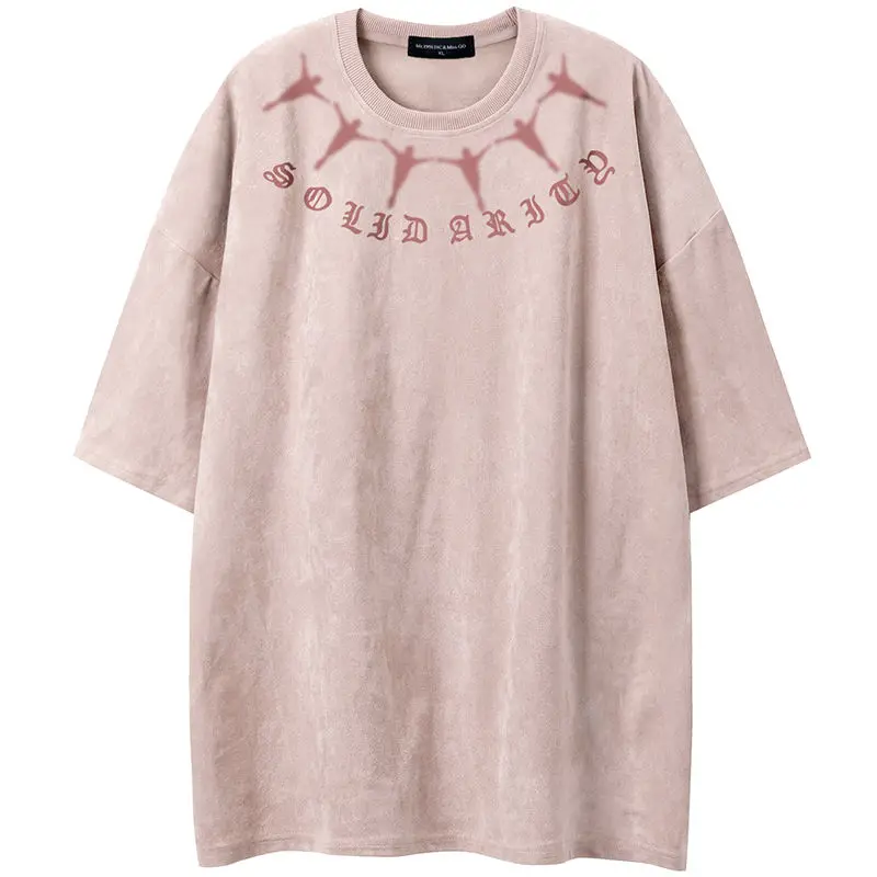 American trendy brand retro high street pattern short-sleeved men and women suede round neck loose lazy couple versatile ins top
American trendy brand retro high street pattern short-sleeved men and women suede round neck loose lazy couple versatile ins top