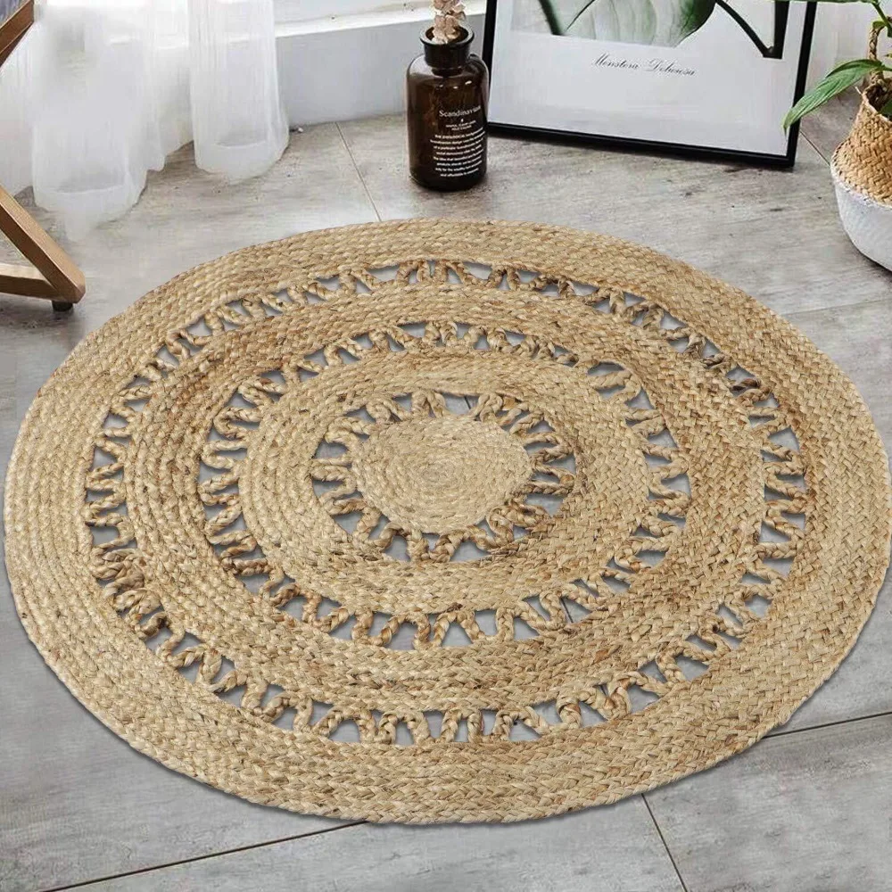 

Jute Rug Natural Braided Carpet Living Room Reversible Farm House Modern Rustic Area Rug Hallway Floor Mat Home Bedroom Decor