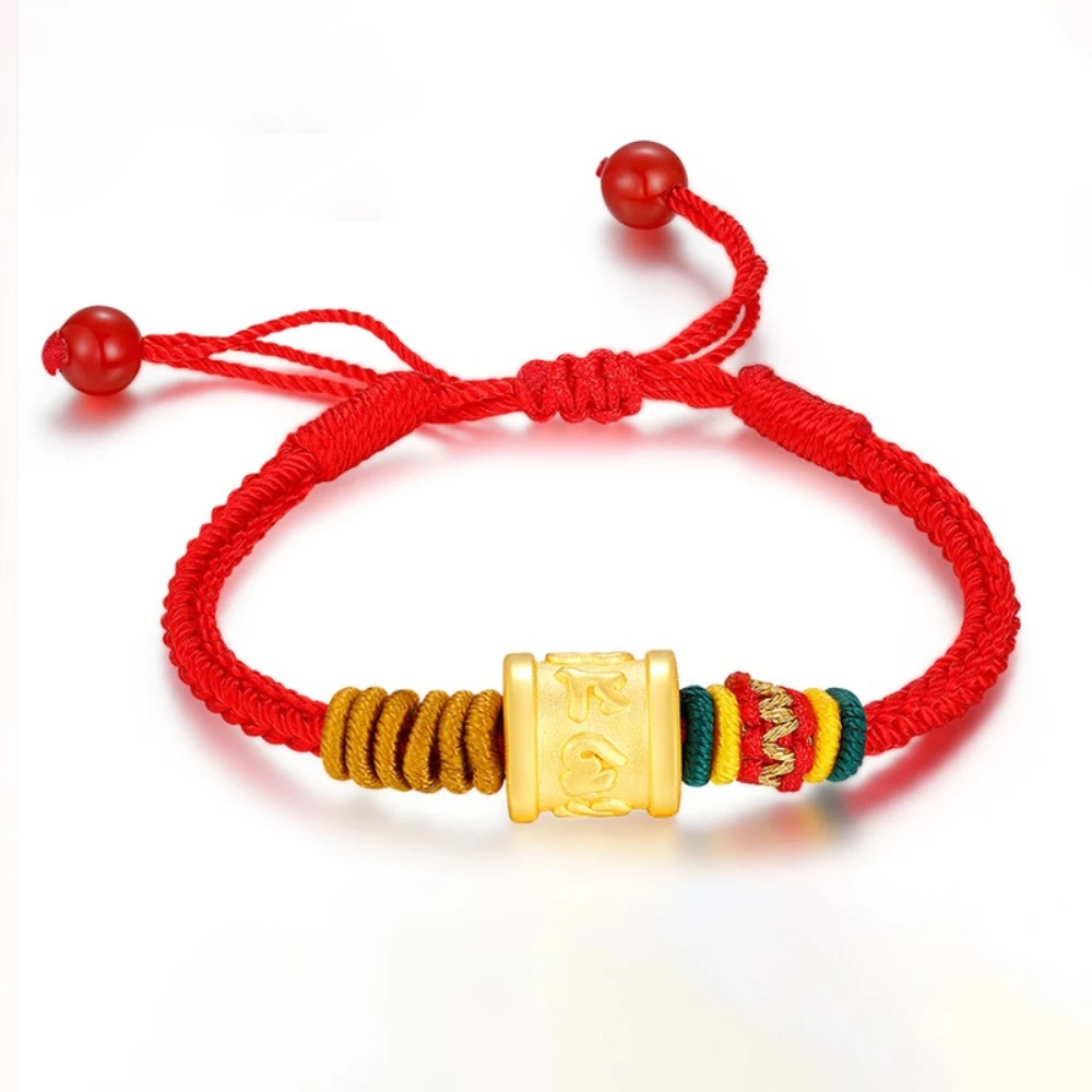 Real 999 24K Yellow Gold Bracelet 3D Lucky Six-word Motto Bead Red Knitted Bracelet
Real 999 24K Yellow Gold Bracelet 3D Lucky Six-word Motto Bead Red Knitted Bracelet