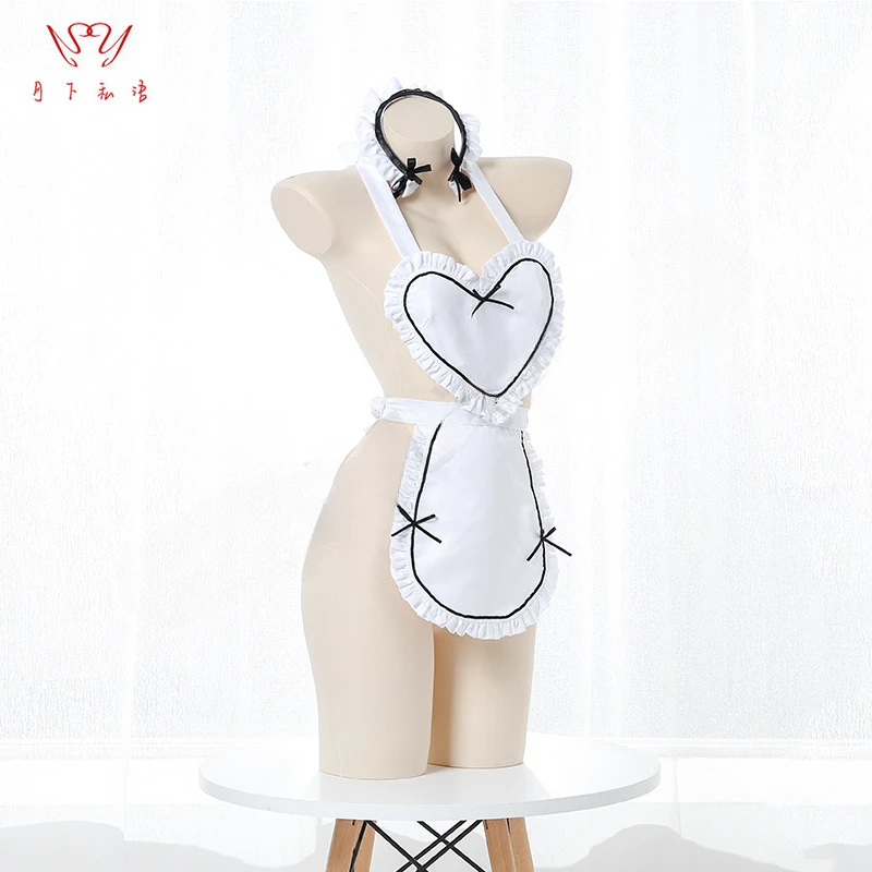 

Lovely One-piece Maid Apron Dress Uniform Temptation Costume Cook Girl Sexy White Nightdress Lingerie Party Cosplay Clothes