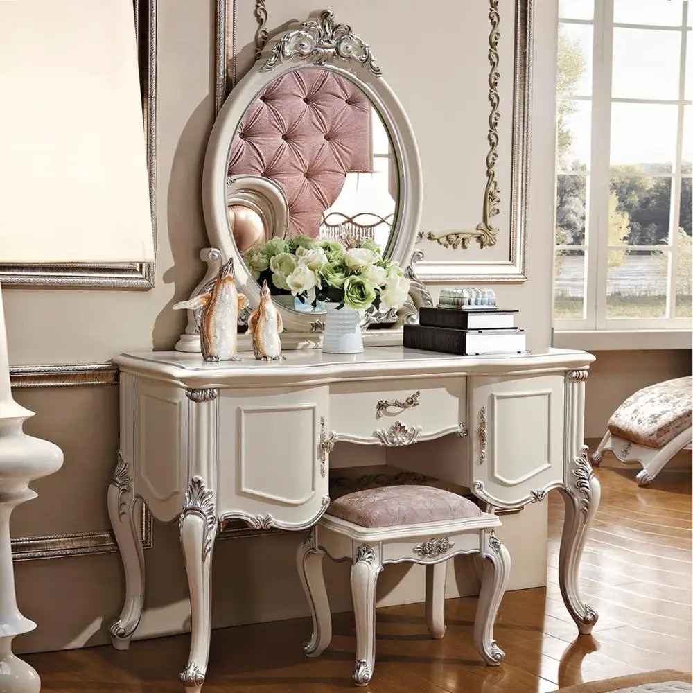 Royal Classical French Style Solid Wood Makeup Dressing Table with Stool for Bedroom for Sale
Royal Classical French Style Solid Wood Makeup Dressing Table with Stool for Bedroom for Sale