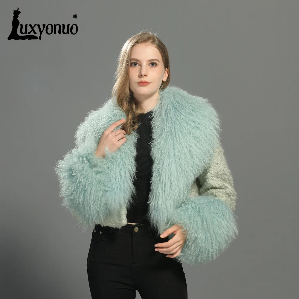 Luxyonuo Wool Coat for Women Real Mongolian Fur Collar Cuffs Winter Fashion Solid Color Tweed Cropped Jacket Fall New Arrival
Luxyonuo Wool Coat for Women Real Mongolian Fur Collar Cuffs Winter Fashion Solid Color Tweed Cropped Jacket Fall New Arrival