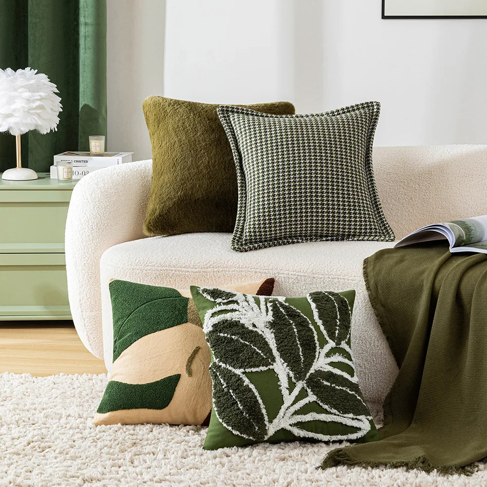 

Зеленая искусственная наволочка, популярный в Интернете стиль, художественный дизайн, подушки, диванные подушки, подушки для образцов