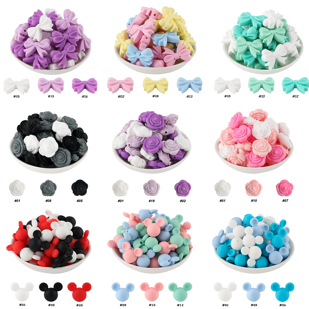 

Kovict 20pcs Bow Flowers Silicone Focal Beads Combination Suit Jewelry Making DIY Keychain Necklace Bracelet Accessories