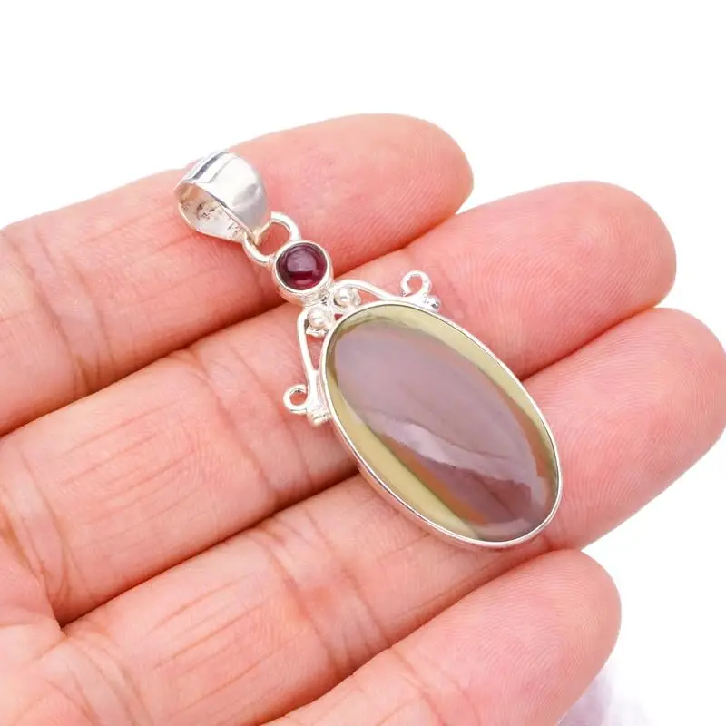 

StarGems Natural Imperial Jasper&Amethyst Handmade 925 Sterling Silver Pendant 2" F6472