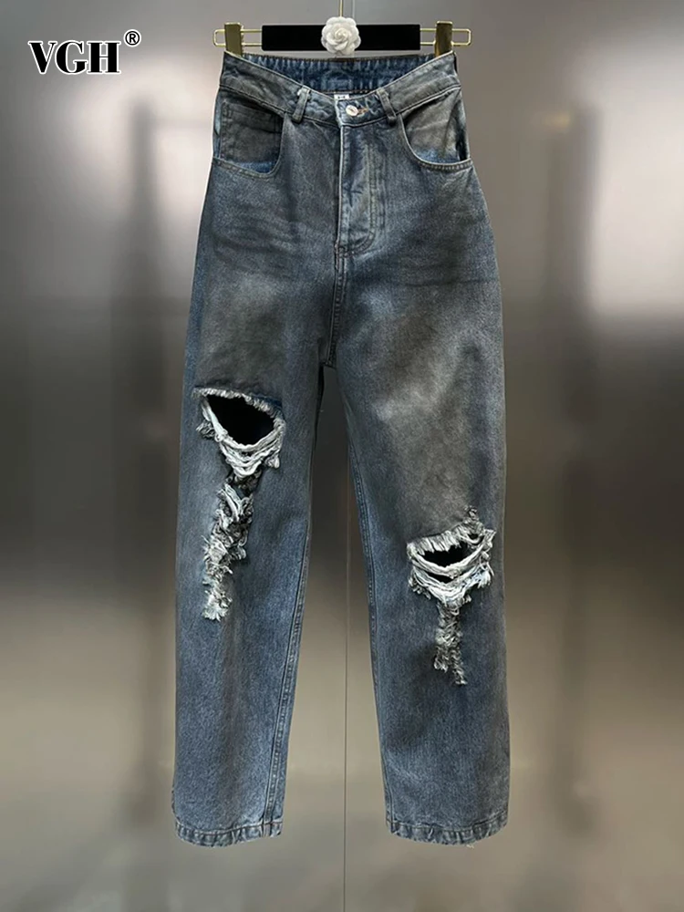 VGH Vintage Hollow Out Patchwork Pocket Denim Pants For Women High Waist Spliced Button Loose Straight Trousers Female Fashion
VGH Vintage Hollow Out Patchwork Pocket Denim Pants For Women High Waist Spliced Button Loose Straight Trousers Female Fashion