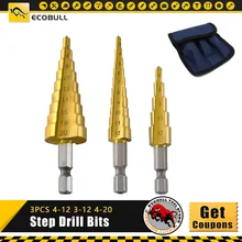 3pc Hss step drill bit set cone hole cutter Taper metric 4 - 12 / 20mm 1 / 4 "titanium coated metal hex core drill bits
3pc Hss step drill bit set cone hole cutter Taper metric 4 - 12 / 20mm 1 / 4 "titanium coated metal hex core drill bits