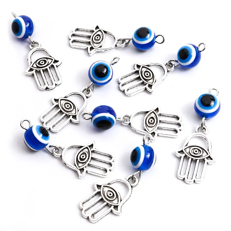 10pcs Hamsa Hand&Blue Evil Eye Charms Turkish Evil Nazar Eye Pendants For DIY Amulet Necklace Lucky Ornaments Making Accessories 10pcs Hamsa Hand&Blue Evil Eye Charms Turkish Evil Nazar Eye Pendants For DIY Amulet Necklace Lucky Ornaments Making Accessories