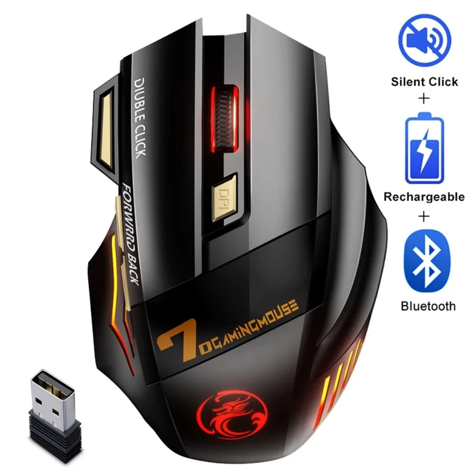 

Wireless Bluetooth Mouse Wireless Mouse Rechargeable 7 Button RGB Gaming Mouse Gamer Ergonomic Mause LED Backlit PC Silent Mice