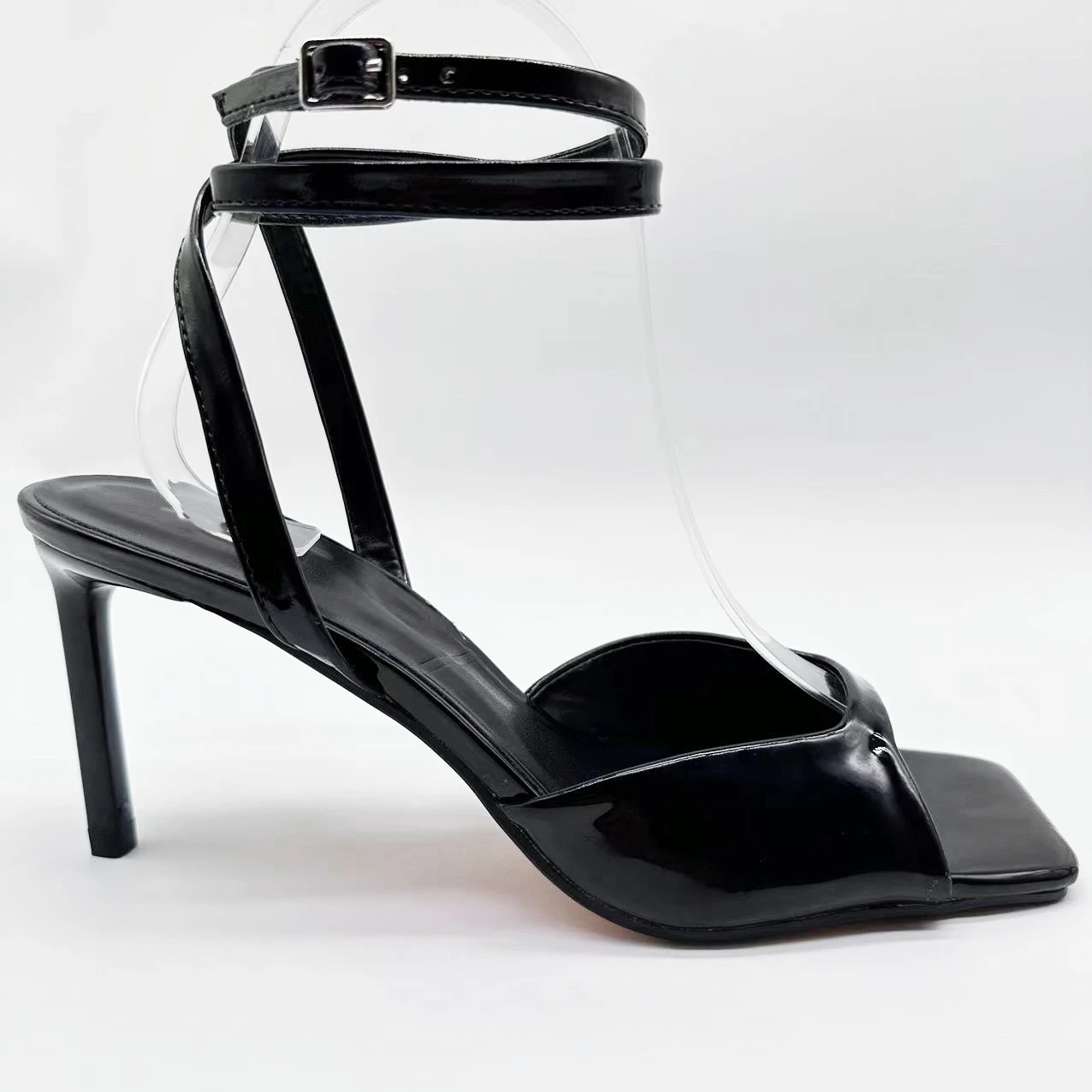 

The New 2024 Women's Shoes Are Fashionable and Thin-heeled, With Hollow Square Toe Anklet Straps and Patent Leather Shoes.