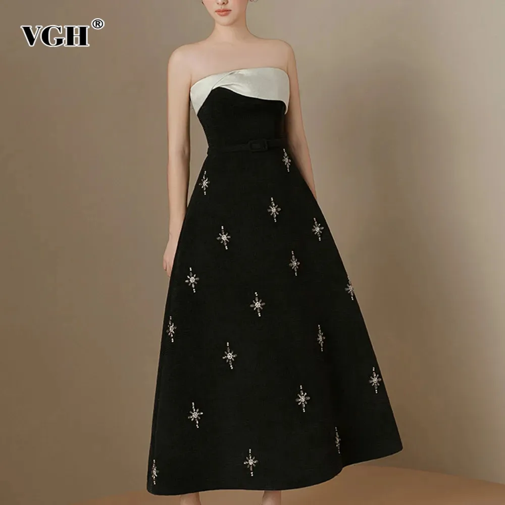 VGH Hit Color Patchwork Diamonds Elegant Dress For Women Strapless Sleeveless Backless High Waist Slimming Dresses Female New
VGH Hit Color Patchwork Diamonds Elegant Dress For Women Strapless Sleeveless Backless High Waist Slimming Dresses Female New