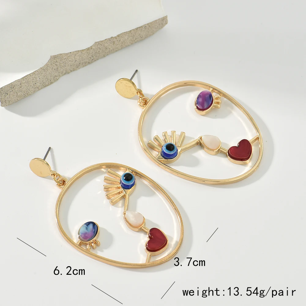 Boucles d'oreilles pendentif visage abstrait exagéré pour femmes, conception de niche, filles sauvages, cadeaux de cocktail, bijoux, vente en gros, ventes directes 3
