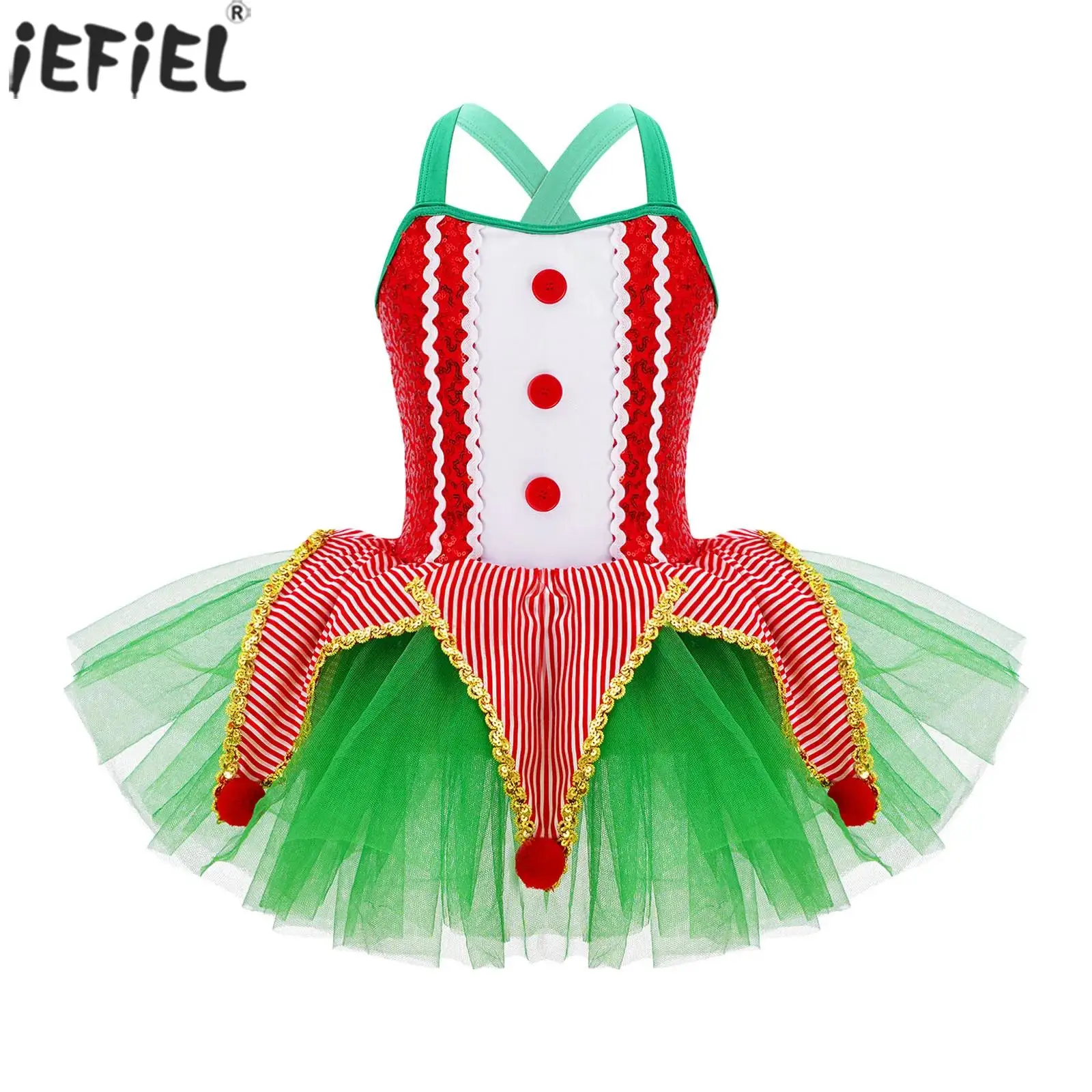 

Детский Рождественский костюм Санта-Клауса для девочек, балетное платье-пачка, гимнастическое трико без рукавов с блестками, одежда для фигурок и катания на коньках