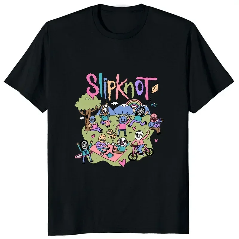 

Футболка мужская с коротким рукавом и принтом, уличная одежда с графическим рисунком, забавная Тяжелая группа, музыкальный мультяшный Slipknot