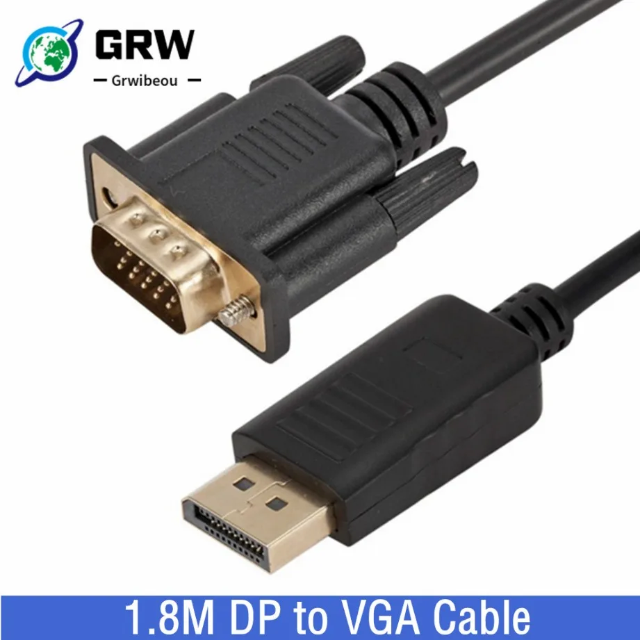 

Grwibeou 1.8M DisplayPort DP To VGA Cable Male to Male Display Port VGA Connection Adapter 1080P For HDTV PC Laptop Projector