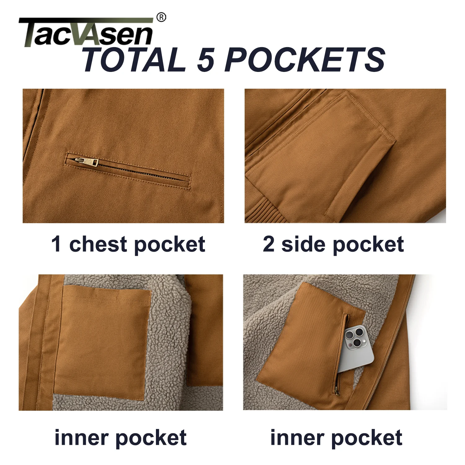 TACVASEN الشتاء العمل شيربا معزول سترة الرجال صوف مبطن الثقيلة Canva سترة طارد المياه مع هوديي القطن TACVASEN الشتاء العمل شيربا معزول سترة الرجال صوف مبطن الثقيلة Canva سترة طارد المياه مع هوديي القطن