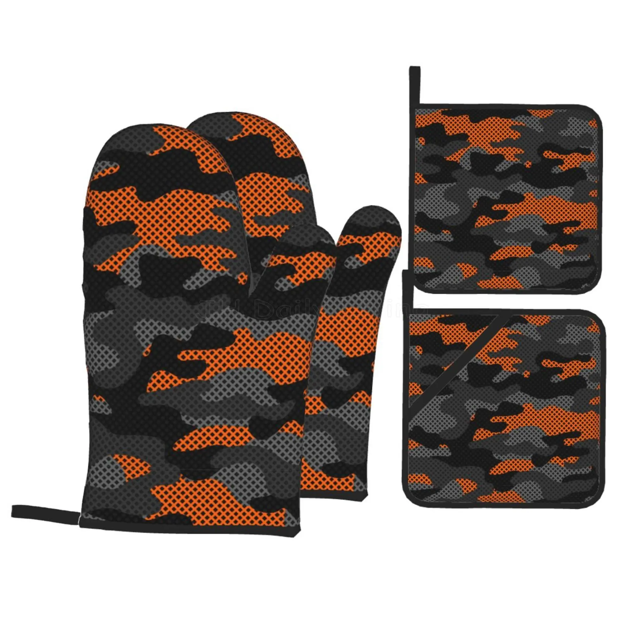 Black and Orange Camouflag Oven Mitts and Pot Holders Sets Heat Resistant Waterproof Gloves with Inner Cotton Layer for Cooking
Black and Orange Camouflag Oven Mitts and Pot Holders Sets Heat Resistant Waterproof Gloves with Inner Cotton Layer for Cooking
