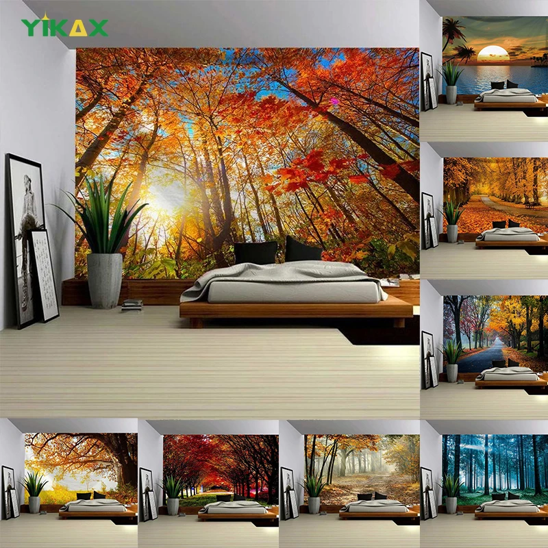 

Tapestry Landscape Forest Tree Wall Hanging Blanket Aesthetic Nature Scene Leaves Evergreen Plant Sunlight Outdoor House Decor