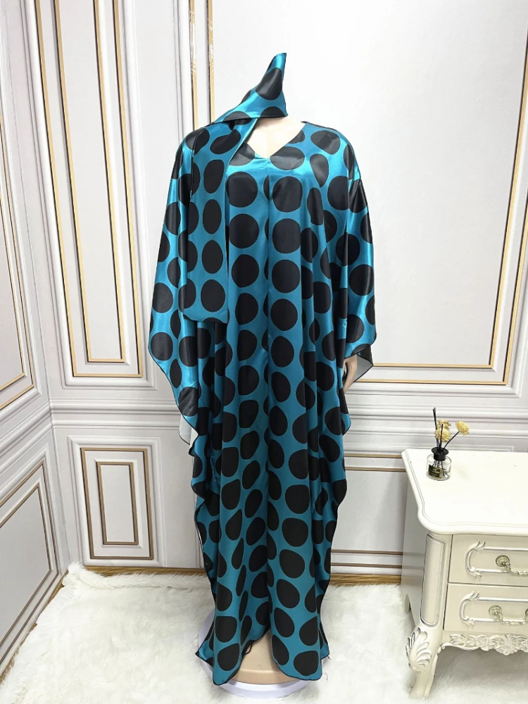 

Dashiki Print Plus Size Dresses For Women African Turkey Polka Dots Maxi Robe Muslim Hijab Abayas Nigerian Headtir Clothes