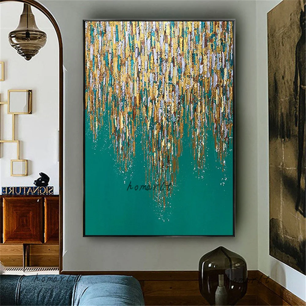 100%Hand-Painted Oil Painting Decor Living Room Hanging Trim Sofa Background Wall Decoration Home Green Gold Foil Abstract Mural
100%Hand-Painted Oil Painting Decor Living Room Hanging Trim Sofa Background Wall Decoration Home Green Gold Foil Abstract Mural