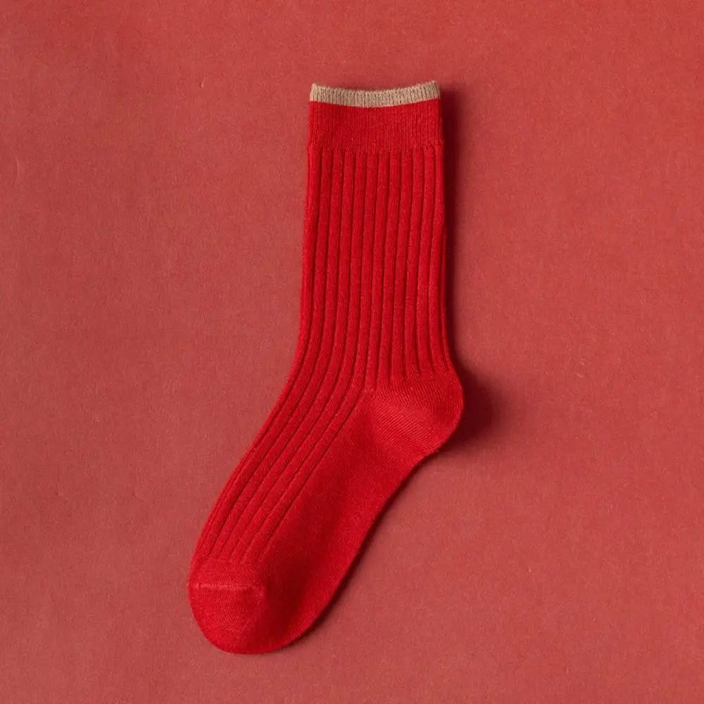 

Cotton New Year Red Socks Cute Thicken Female Hosiery Middle Tube Socks Lattice Sleeping Socks Good Luck Socks Autumn