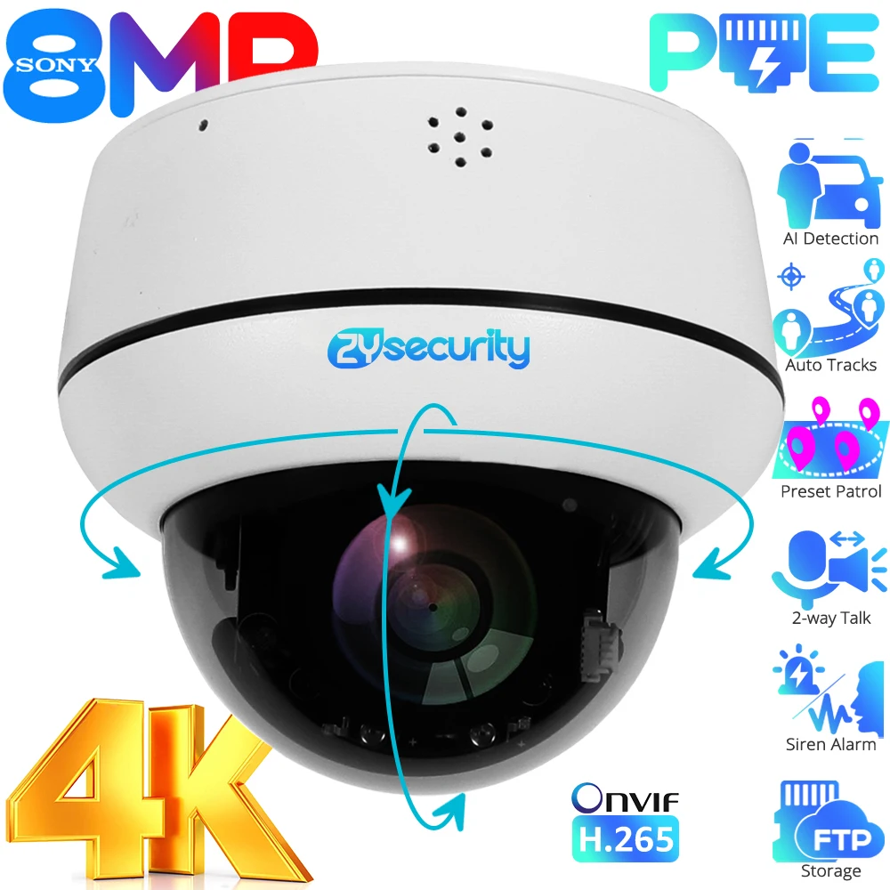 

4K PTZ Dome Camera Outdoor 8MP Auto Tracking Human/Vehicle Detect PoE IP Camera Indoor 2-way Audio Wireless Home Security Camera