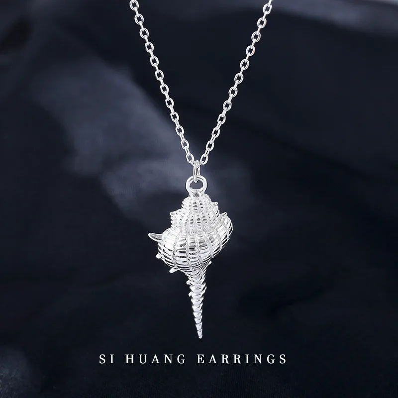 

Island Romance Silver Big Shell Shape Pendant Necklace Conch Clavicle Chain Choker Women Aesthetic Design Party Jewelry