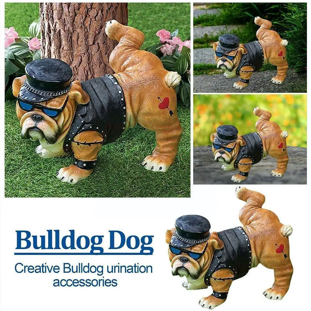 

New Tough Guy Bulldog Peeing Dog Statue With Sunglasses Funny Gnome Decoration 2022 Nordic Sculpture Garden Creative Animal U7K4