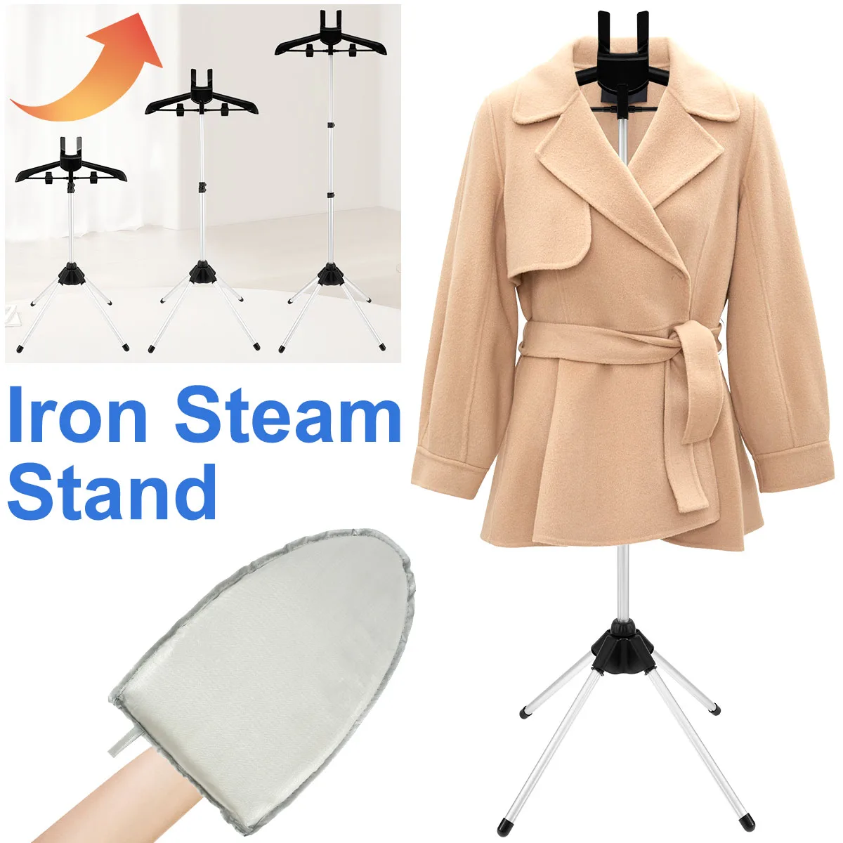 

Iron Steam Stand Set with Hand-held Ironing Board Heavy-Duty Handheld Garment Steamer Rack High Adjustable Standing Ironing