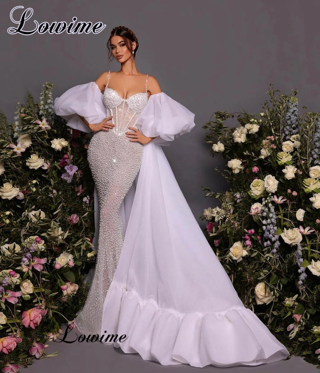 

Женское платье-Русалка с жемчугом, белое элегантное модельное платье знаменитости из двух предметов с красной ковровой дорожкой, платья для торжества и помолвки