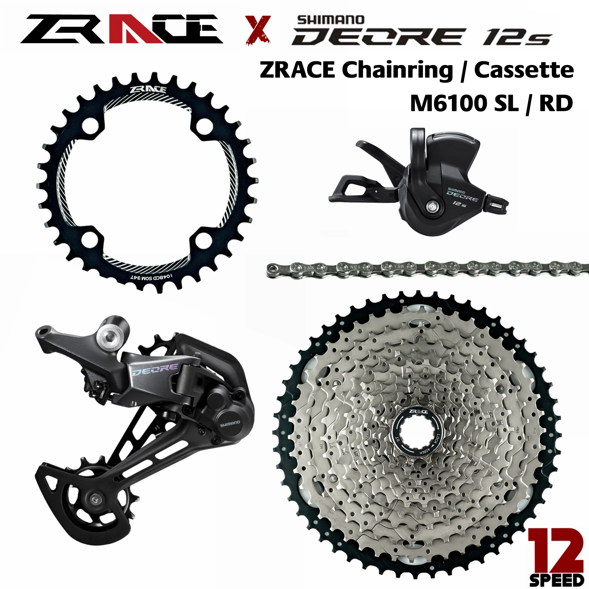 DEORE 12 SL-M6100-12-R + RD-M6100-12-SGS + ZRACE кассета + ZRACE Chainring Chain. 1x12 Скоростей 5 групповой набор
DEORE 12 SL-M6100-12-R + RD-M6100-12-SGS + ZRACE кассета + ZRACE Chainring Chain. 1x12 Скоростей 5 групповой набор