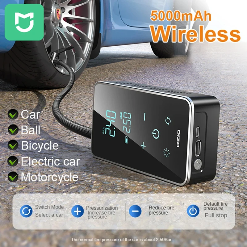 

MIJIA 2024 Wireless Air Pump 150psi Touch Screen Portable Electric Tire Inflator For Car Bicycle Motorcycle Compressor Injector