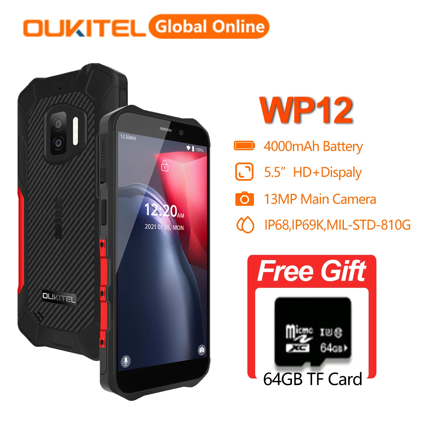 Фото Смартфон OUKITEL WP12 защищенный IP68/IP69K Android 11 экран 5 дюйма HD + 4 Гб ОЗУ 32 ПЗУ 4000 мАч 13 МП