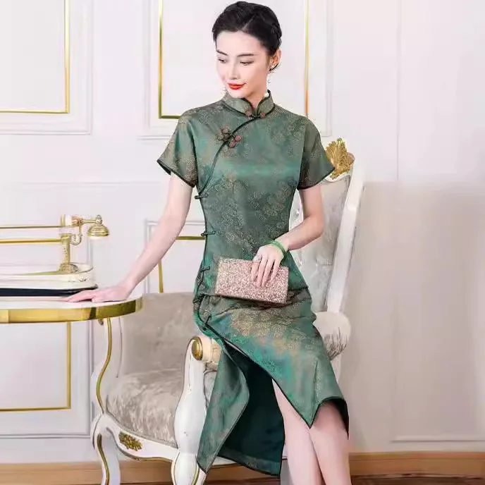 

High-End High Quality Real Silk Cheongsam Qipao Summer Women's 2024 New Retro Modified National Style Dress Slimming